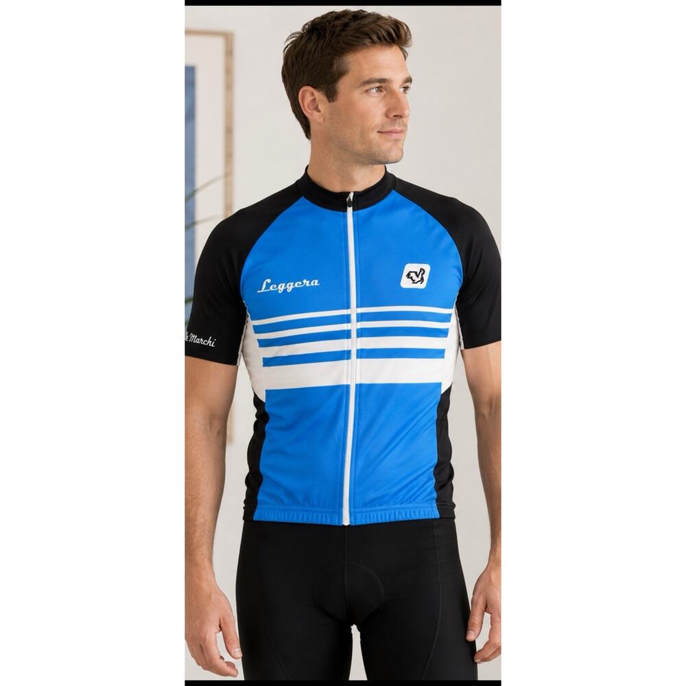 Leggera De Marchi Italia Cycling Jersey Full Zip Blue Black Men L